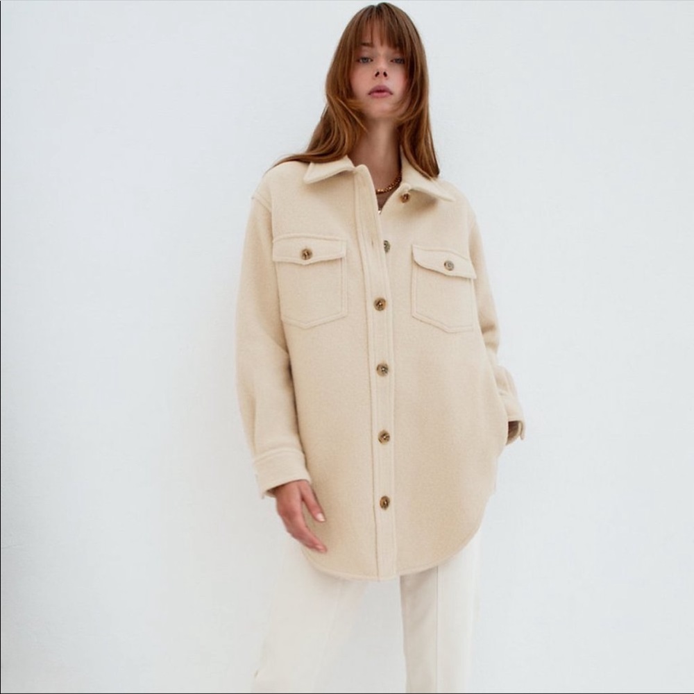 WILFRED FREE Ganna 100% Merino Wool Shacket Shirt Jacket